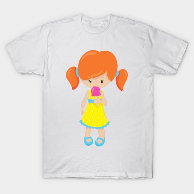 Girl With Ice Cream, Cute Girl, Orange Hair T-Shirt by Jelena Dunčević